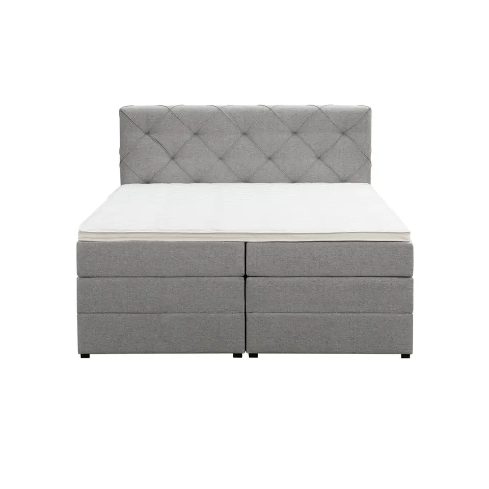 Boxspring met opbergruimte Liv geruit - lichtgrijs - 140x200 cm