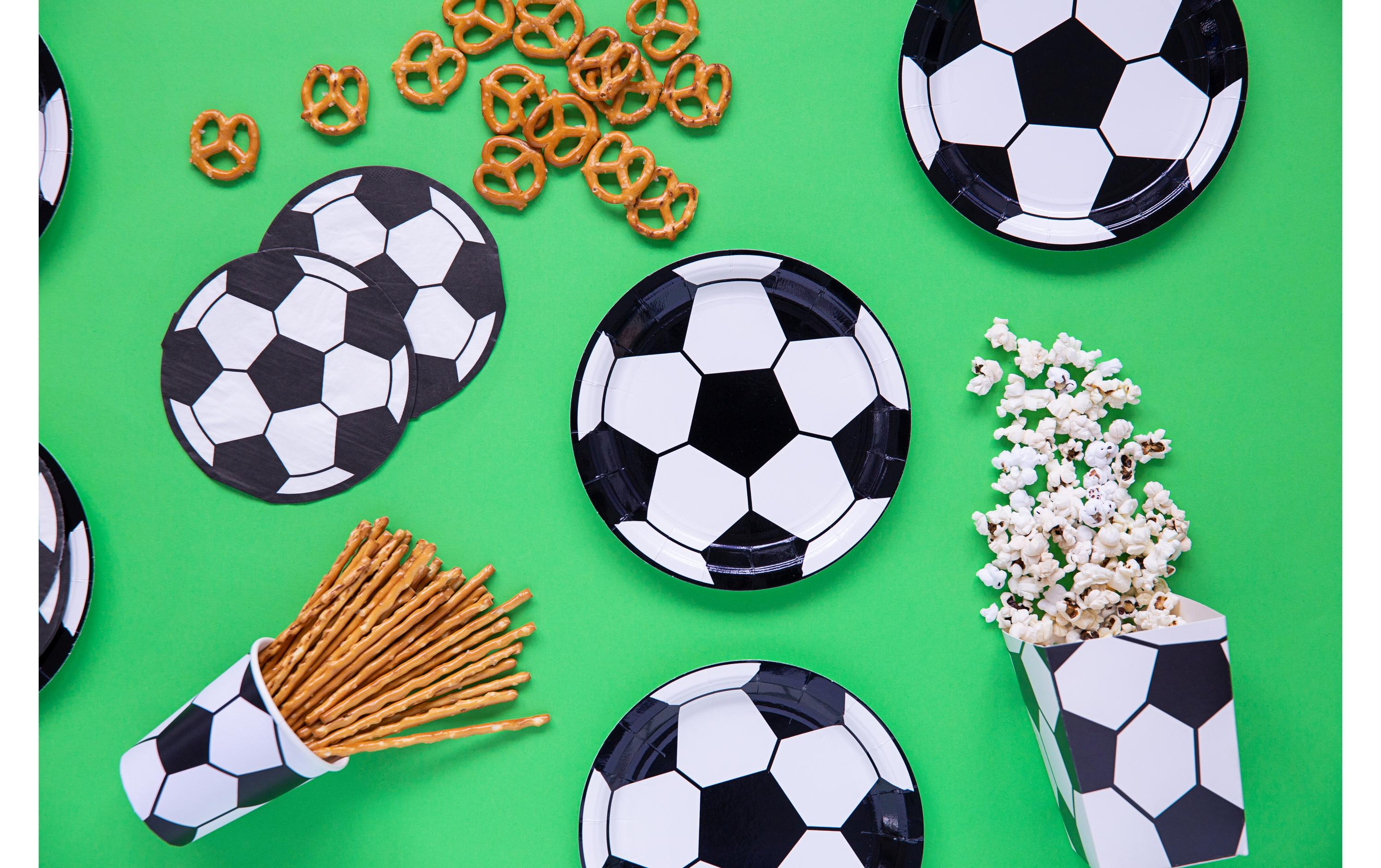 Einwegteller Fussball 18 cm, 6 Stück, Schwarz/WeissPappteller als Tischdekoration