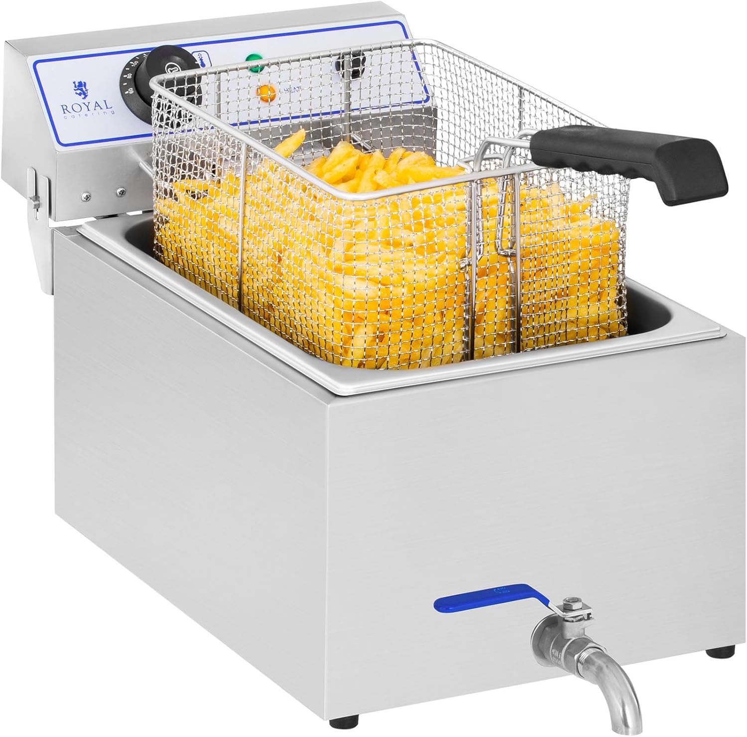 Royal Catering Elektro-Fritteuse Edelstahl (Kapazität 17 L, 3.000 W, Thermostat, Temperaturbereich 60-200 °C, Ablasshahn)