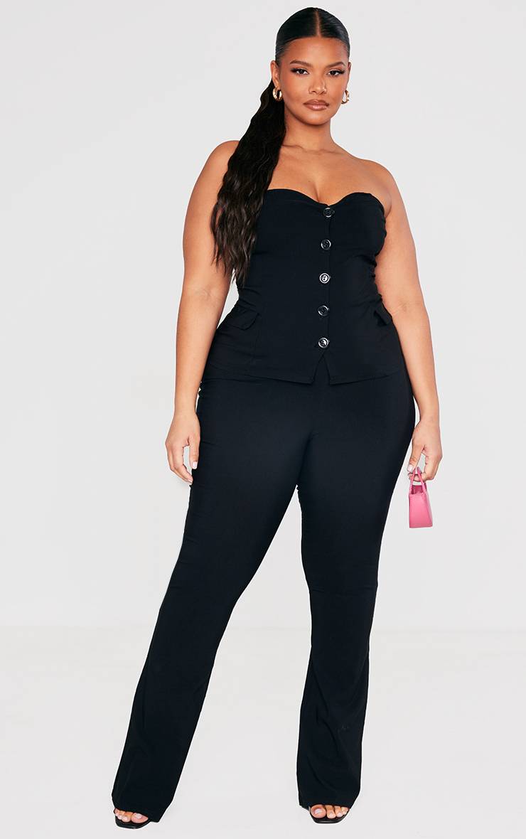 Noir Pantalon Grande Taille À Jambe Évasée En Tissu Extensible