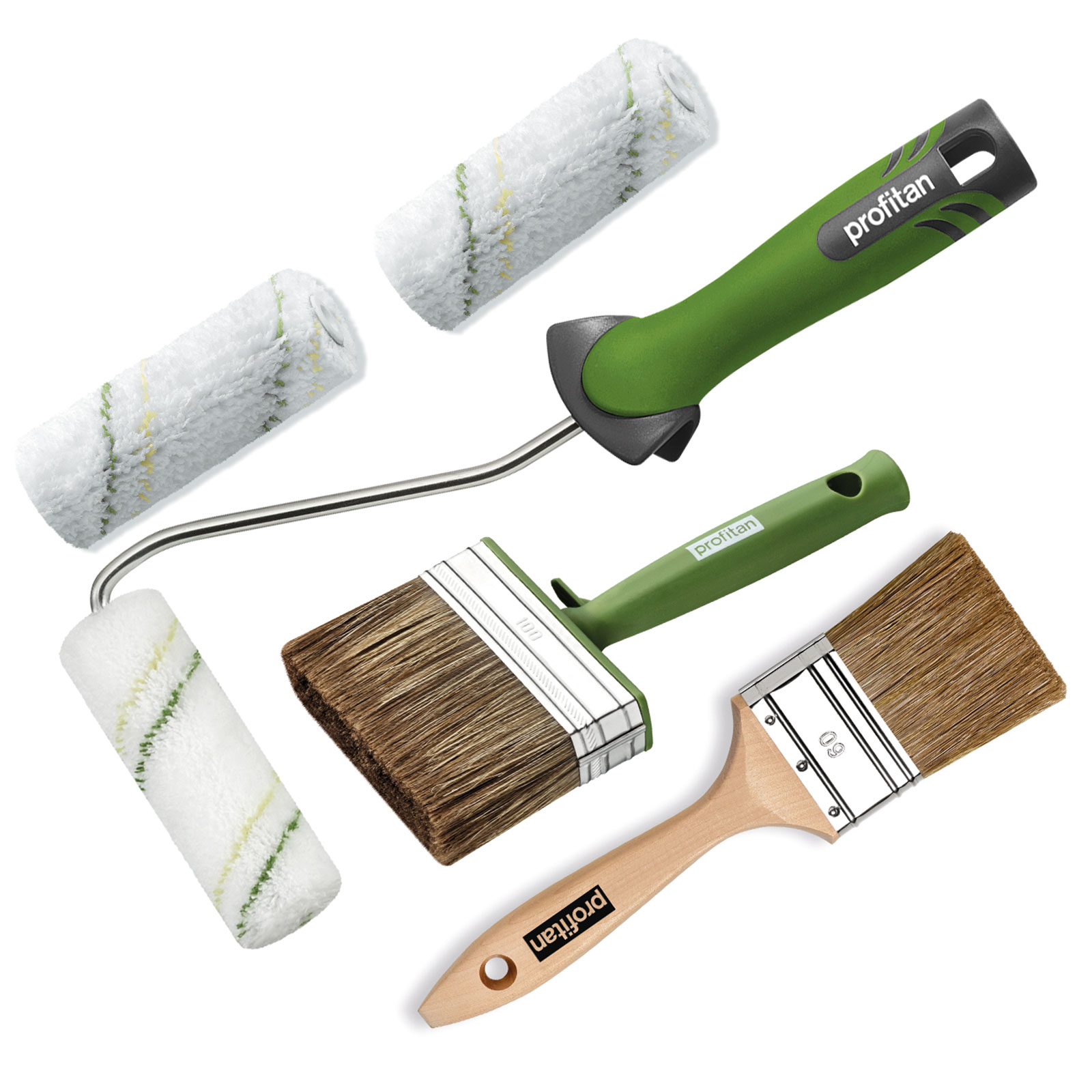 6-teilig - Lasur-Set - grün -Rollen - Flachpinsel