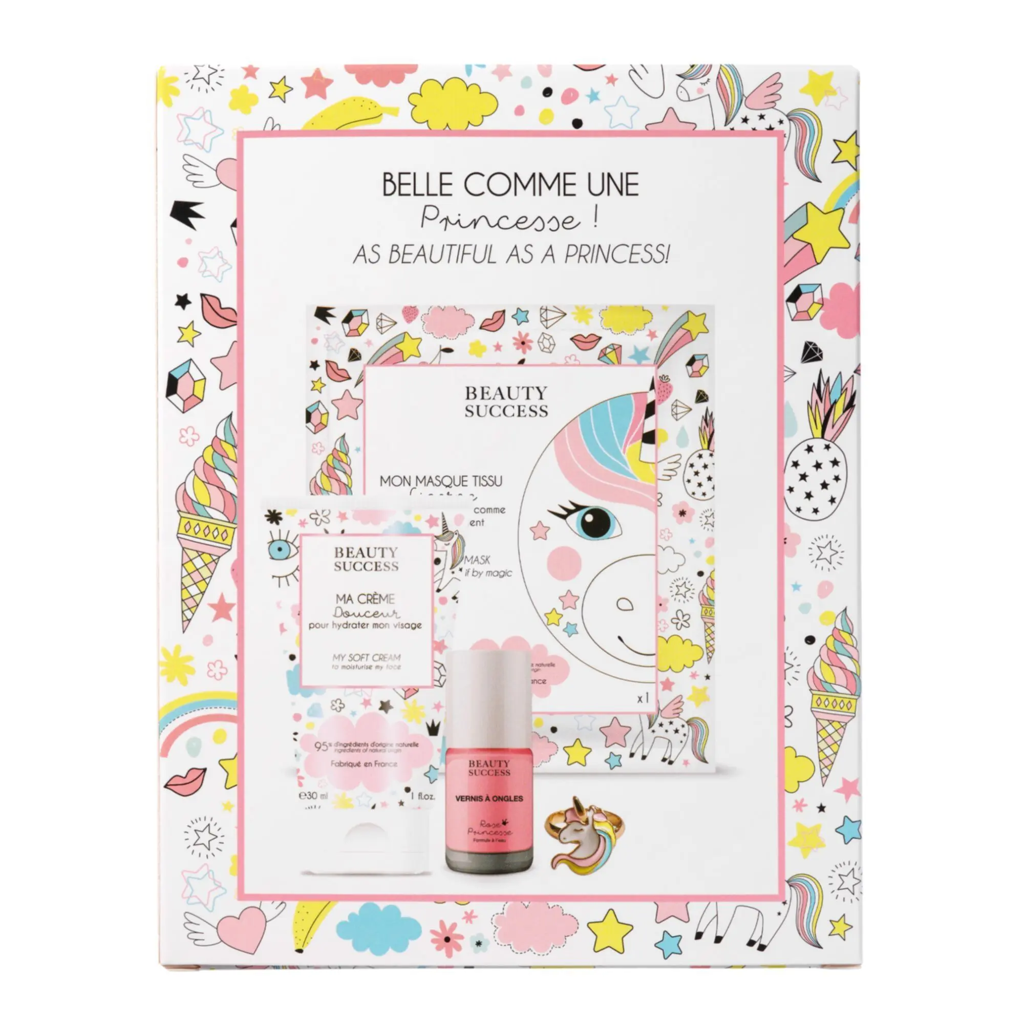 Beauty Success - Coffret - Belle Comme Une Princesse Crème Hydratante, Masque Tissu, Vernis & Bague- Enfant