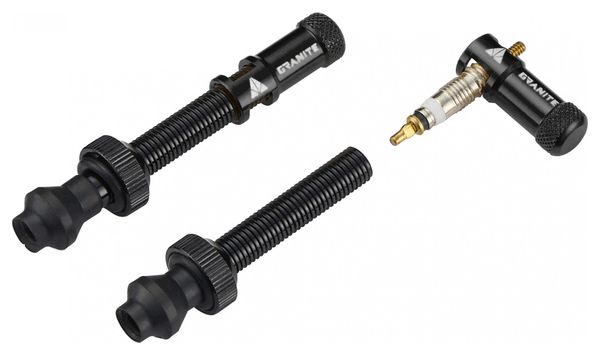 Paire de Valves Tubeless Granite Design Juicy Nipple 80 mm avec Bouchons Démonte-Obus Noir
