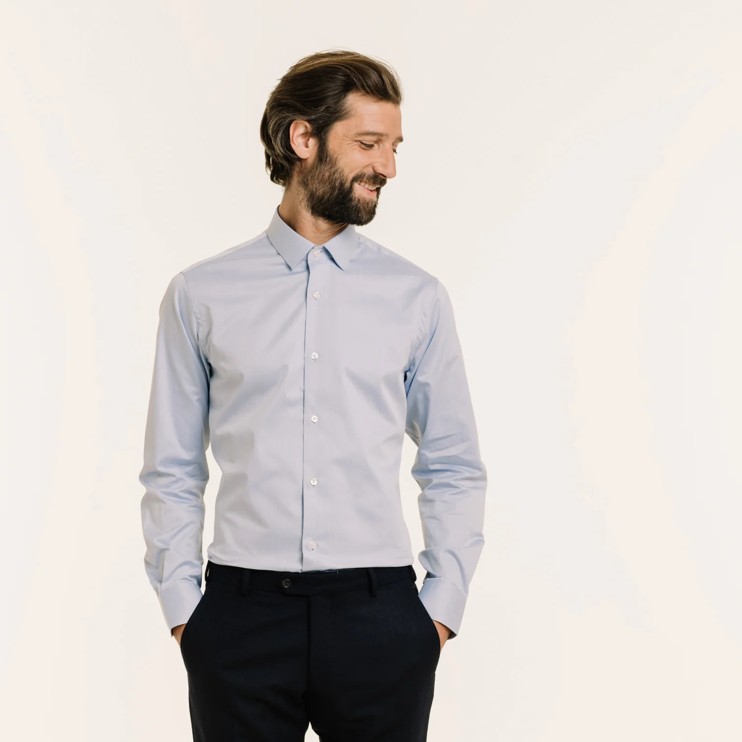 Fitted shirt in blue double-twisted twill