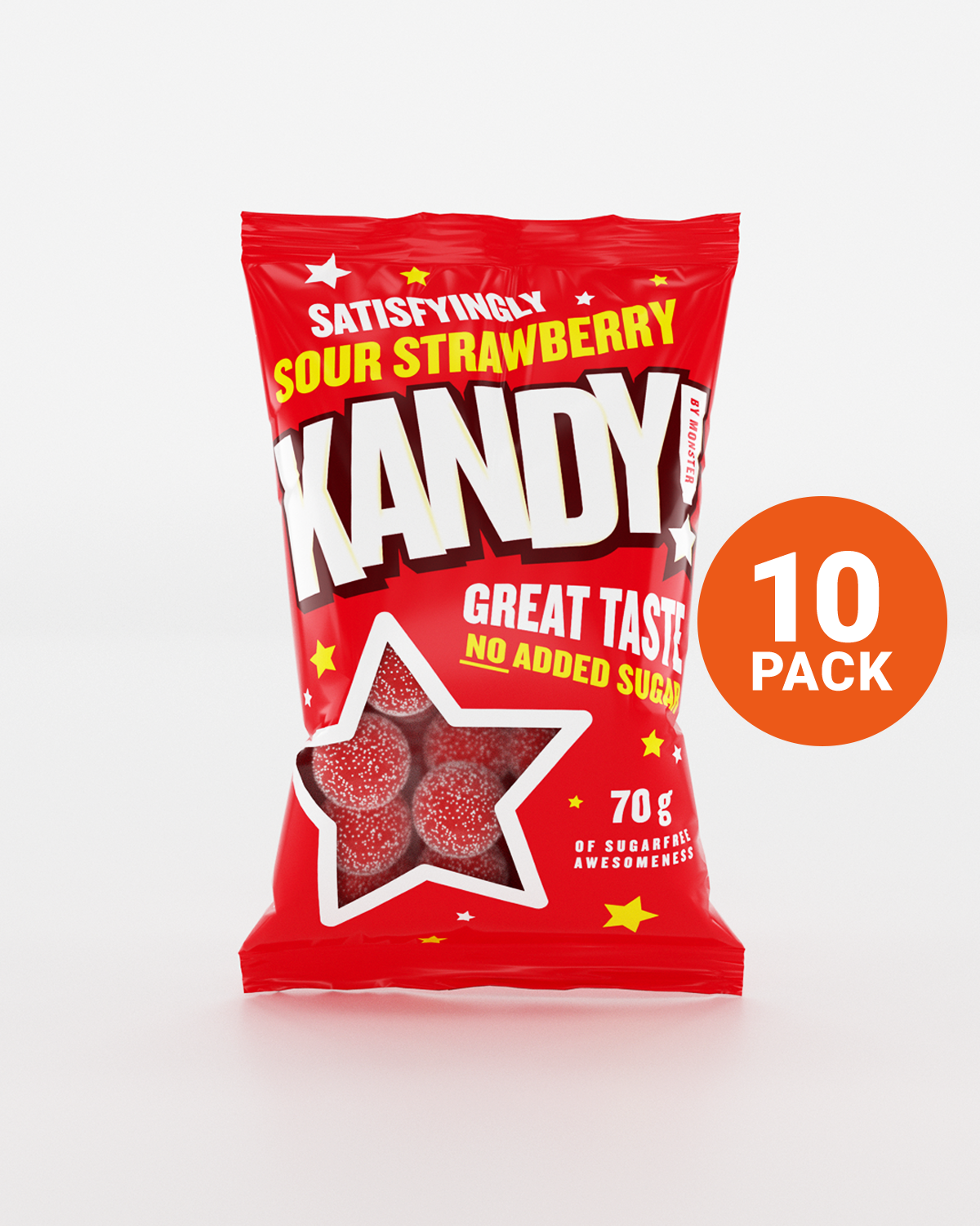 KANDY! Sour Strawberry 10x70g - Sukkerfritt godteri
