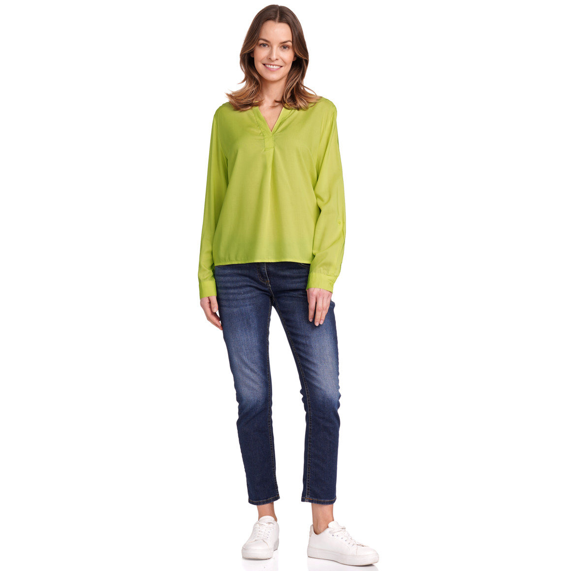 Gina Benotti Damen Bluse mit Turn-up-Ärmeln limette
