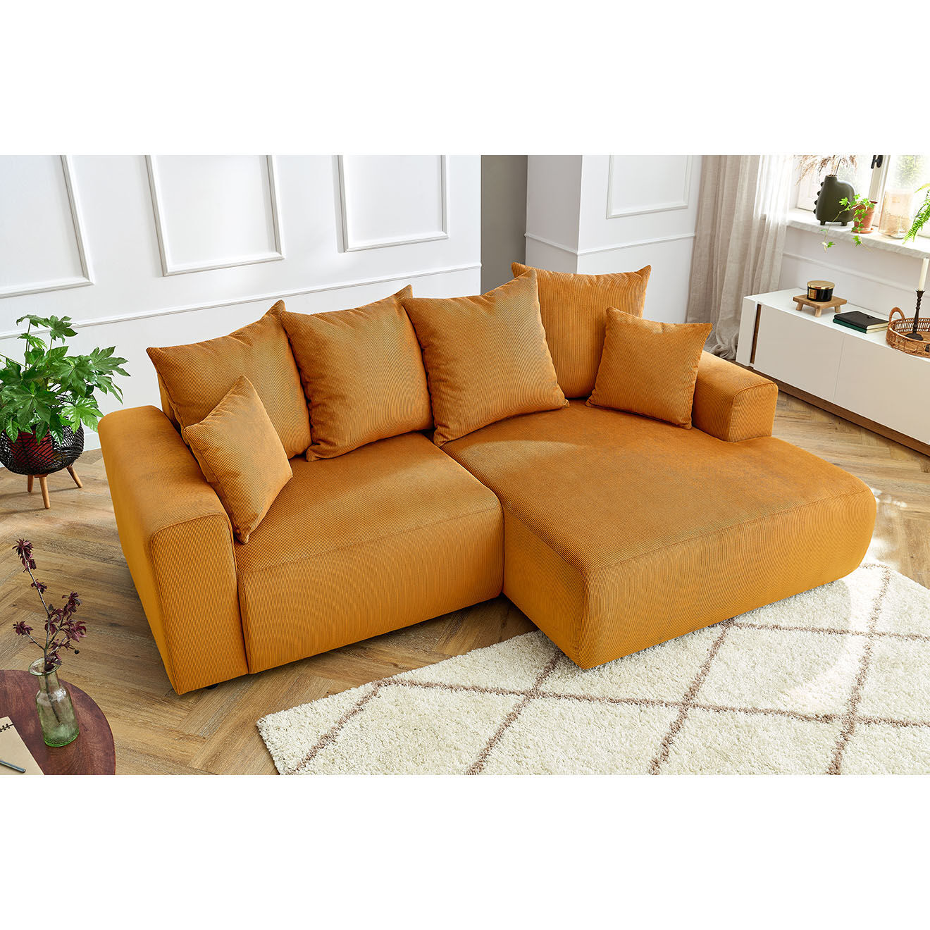 Bobochic Canapé d'angle fixe droit Enjoy moutarde - 237x147x95 cm