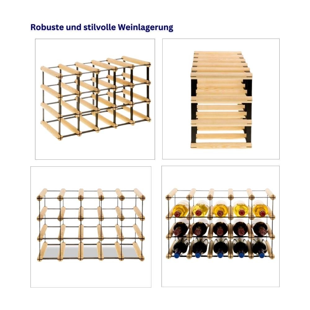 PROREGAL Modulair Wijnrek Vinotega Mod Metaal HxBxD 32,5 x 52,5 x 24,5 cm 5 x 3 Flessen Massief Dennenhout Natuurlijk