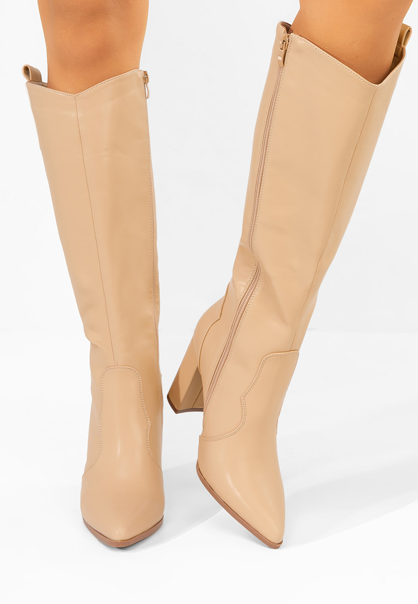 Bottes à talon carré beige Evarina V2