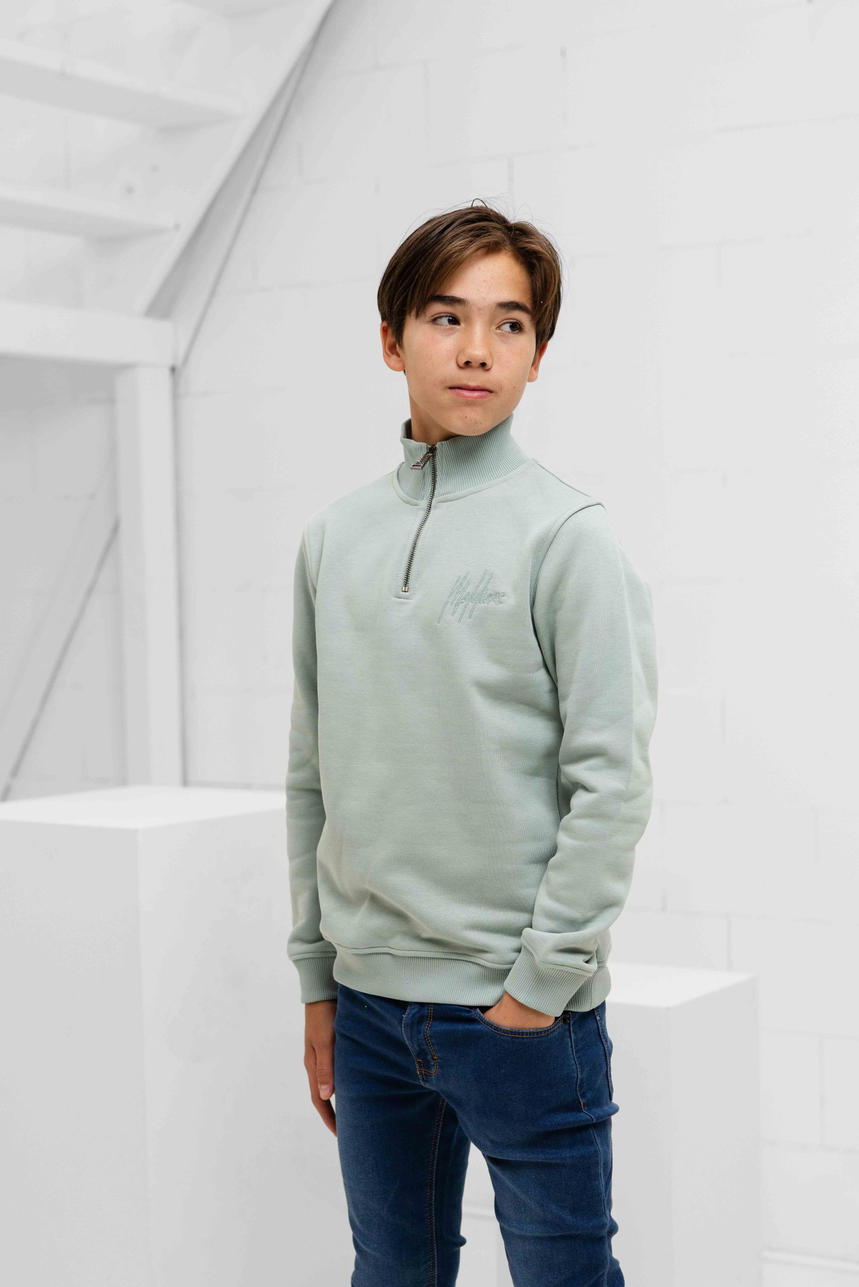 Malelions Turtle Half Zip Sweater Kids Lichtgroen