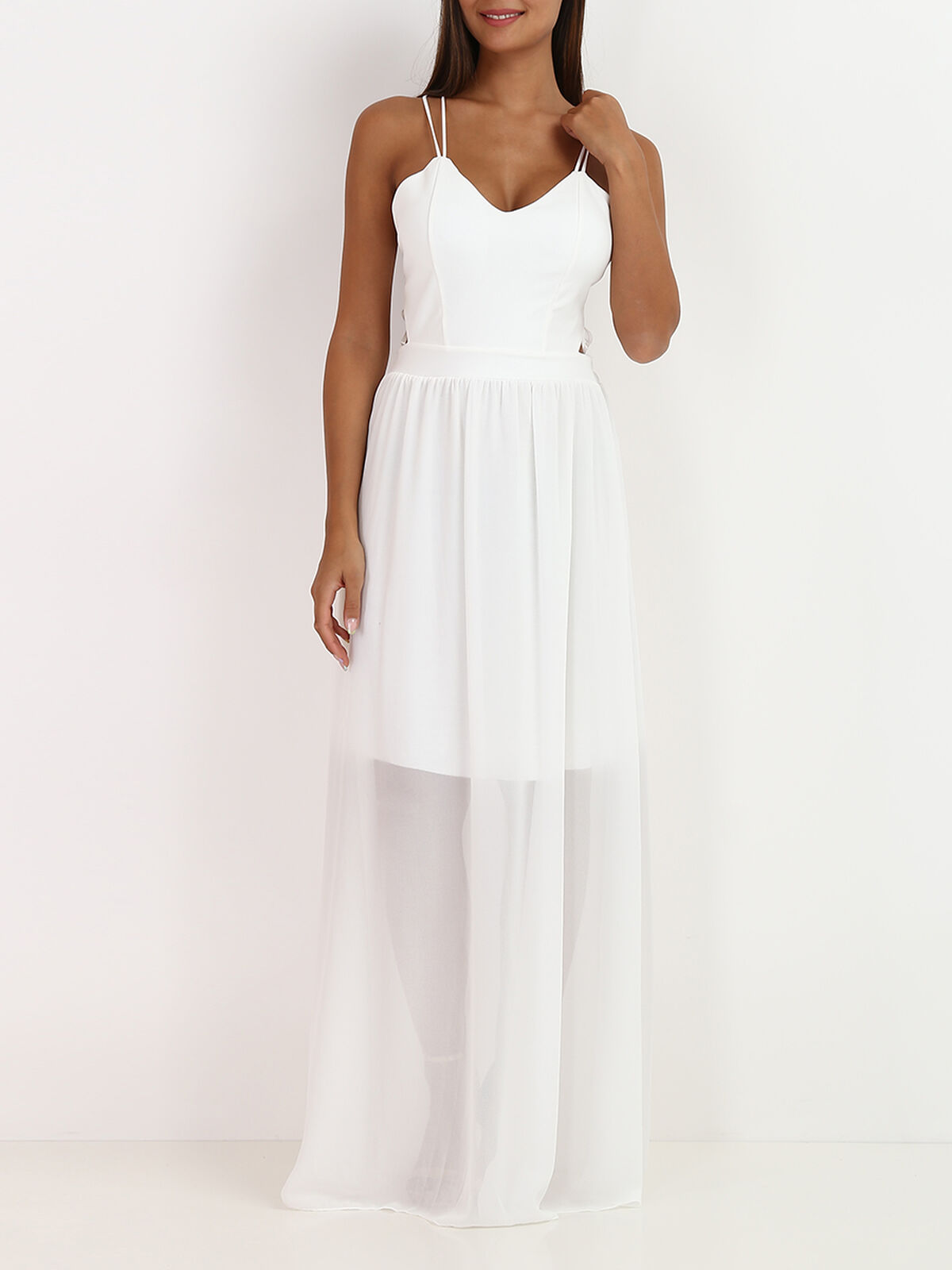 Robe longue à double bretelles croisées- Blanc