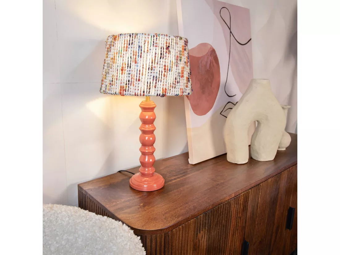 Now's Home - Lampe A Poser Pied Bois Terracotta Avec Abat Jour En Tweed H51cm Romy