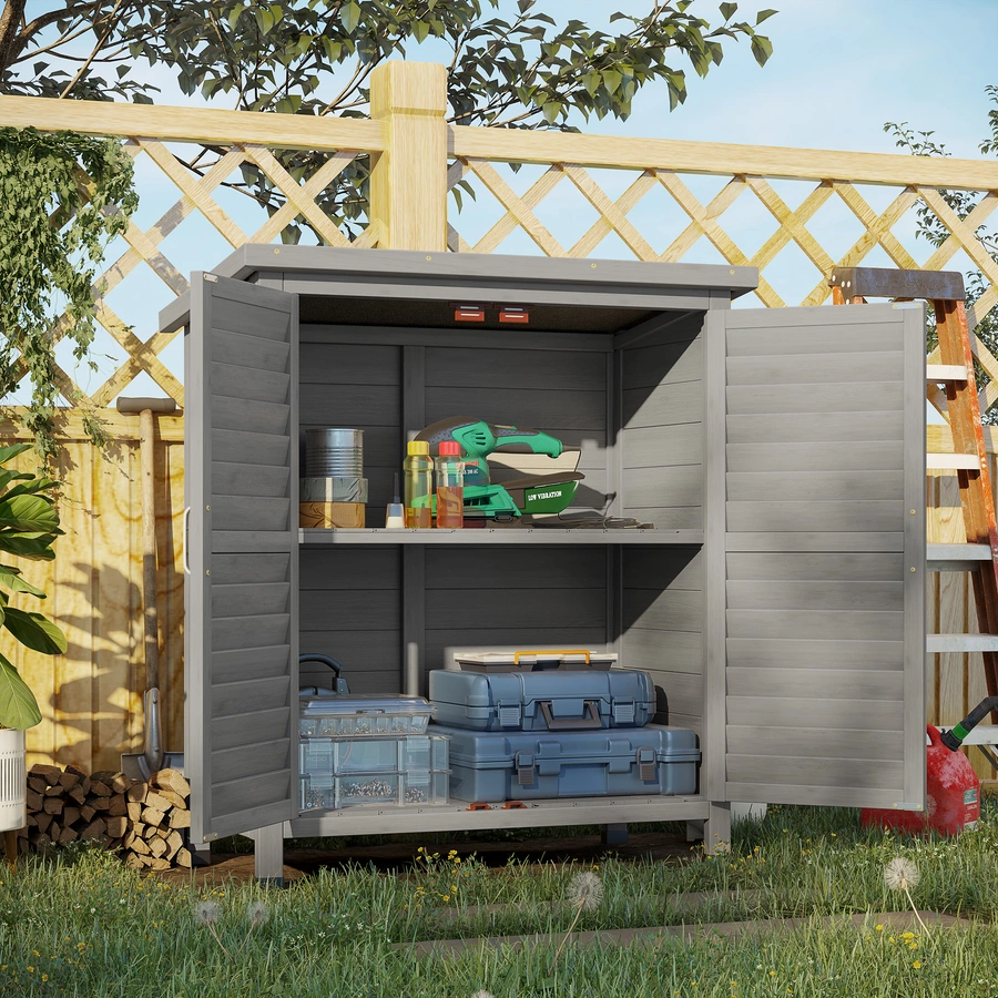 Outsunny Geräteschrank mit Lamellentüren grau