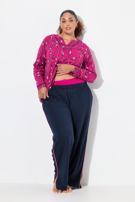 Pyjama, floraler Druck, V-Ausschnitt, Langarm
