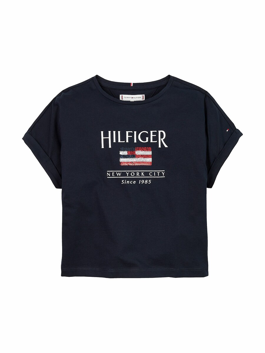 TOMMY HILFIGER<br>Camiseta de manga curta com logotipo de lantejoulas