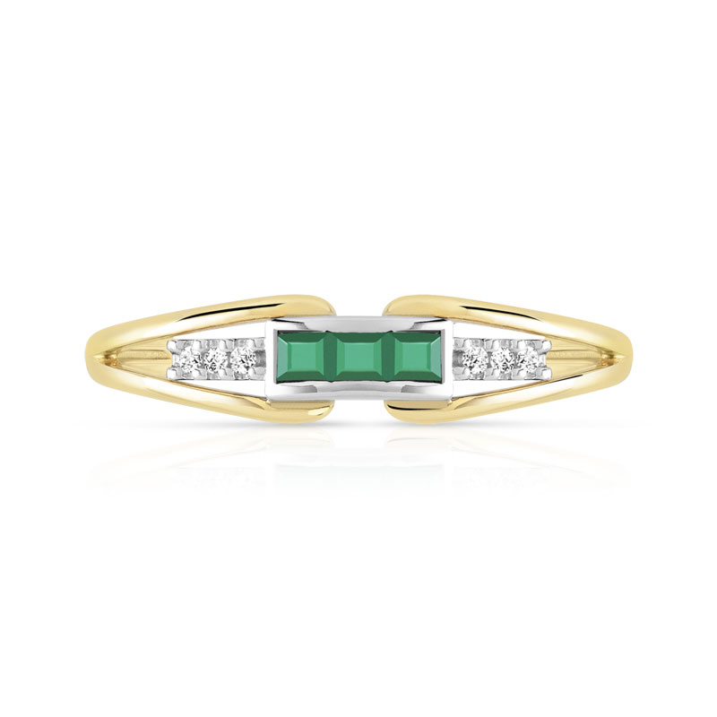 Bague 2 ors 375 émeraudes et diamants