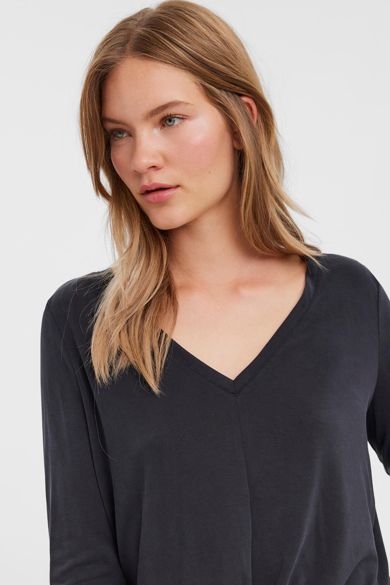 Blusa de manga comprida em TENCEL - Preta