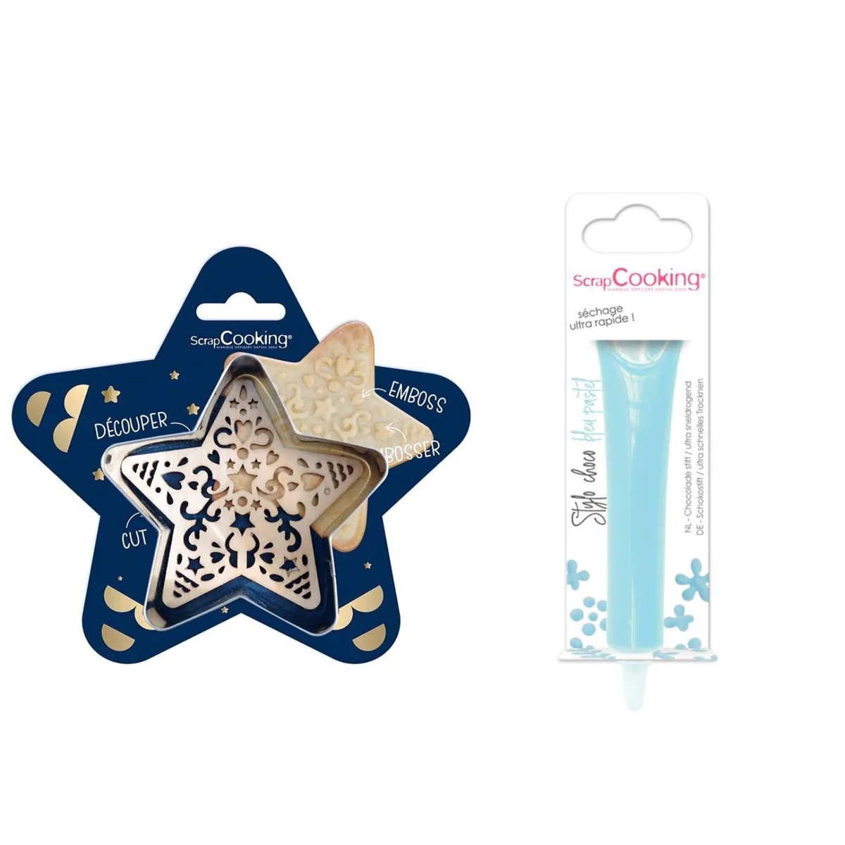 Kit pour biscuit en relief Étoile + Stylo au chocolat bleu pastel Scra