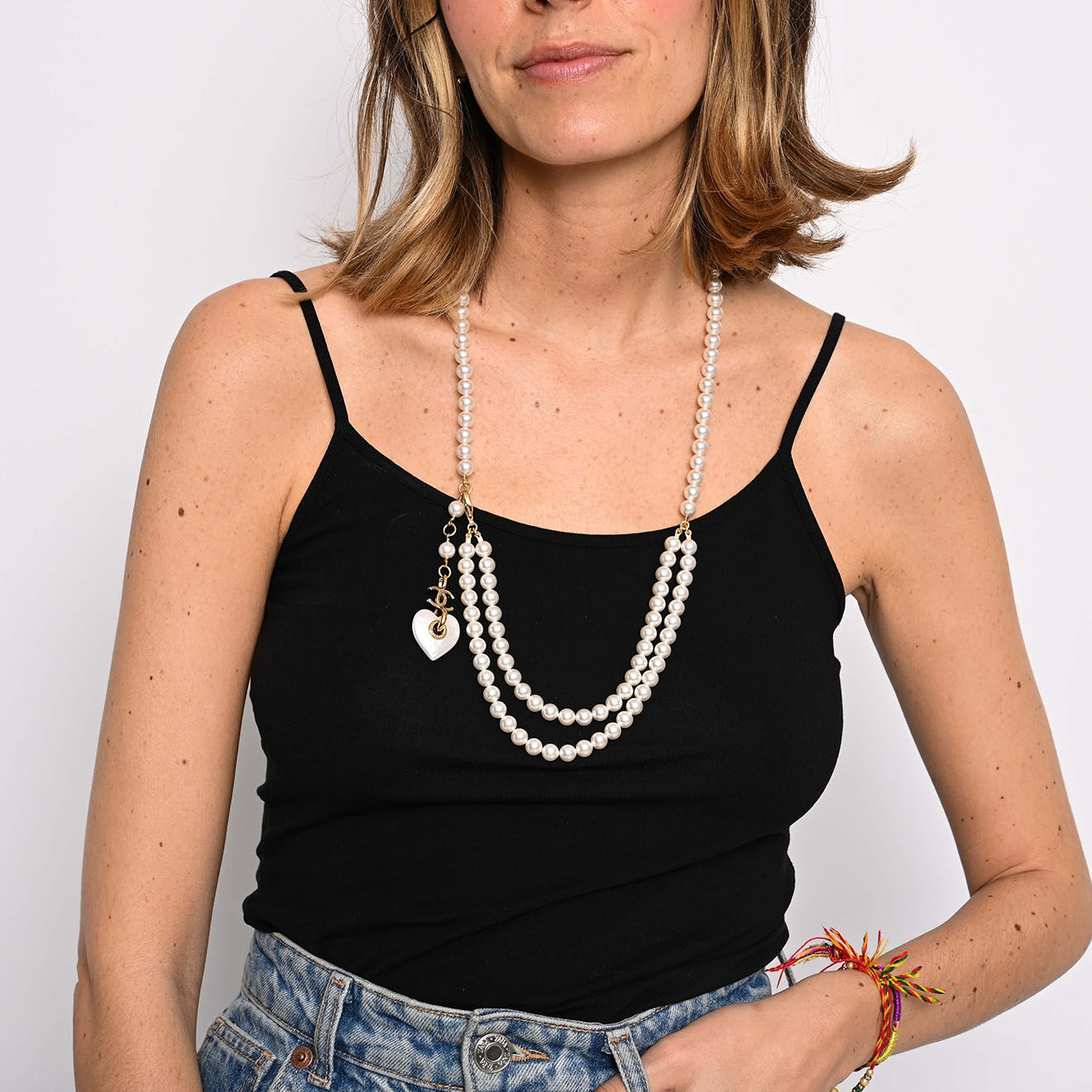 Chanel Collier Coeur Perles blanc - Très bon état
