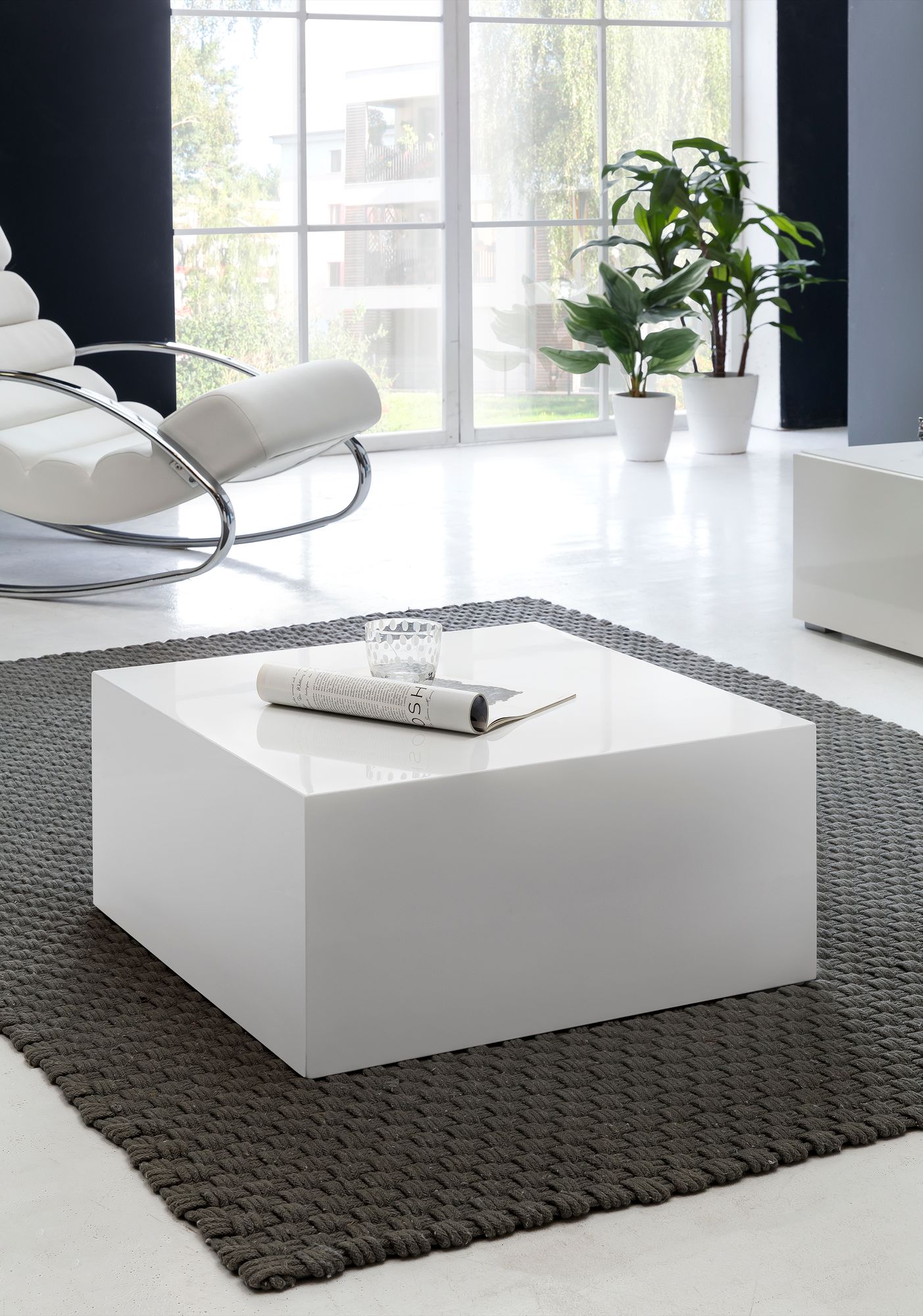 FineBuy Couchtisch MONOBLOC Holztisch Weiß 60 cm Wohnzimmertisch Sofatisch Tisch