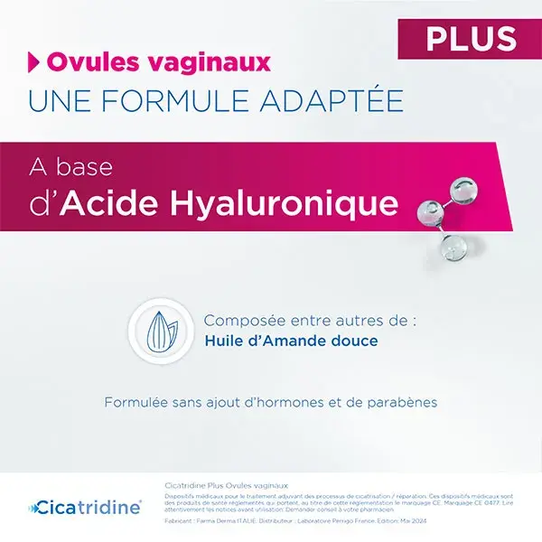 Supositórios vaginais Cicatridine Plus, hidratante vaginal rápido e intensivo, 10 unidades