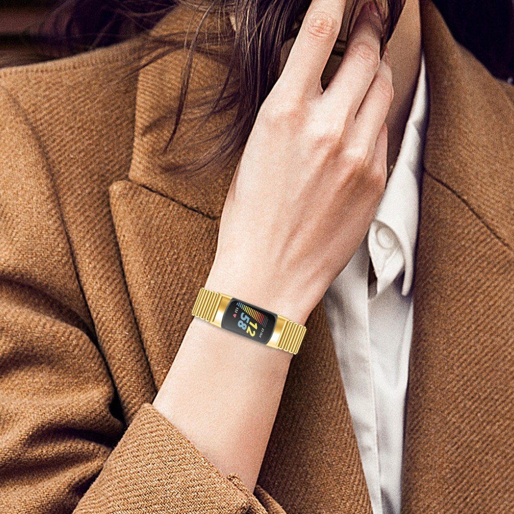 Fitbit Charge 6 / 5 Edelstahl Armband mit Butterfly Verschluss (Gelenkumfang: 165-250mm) - Gold