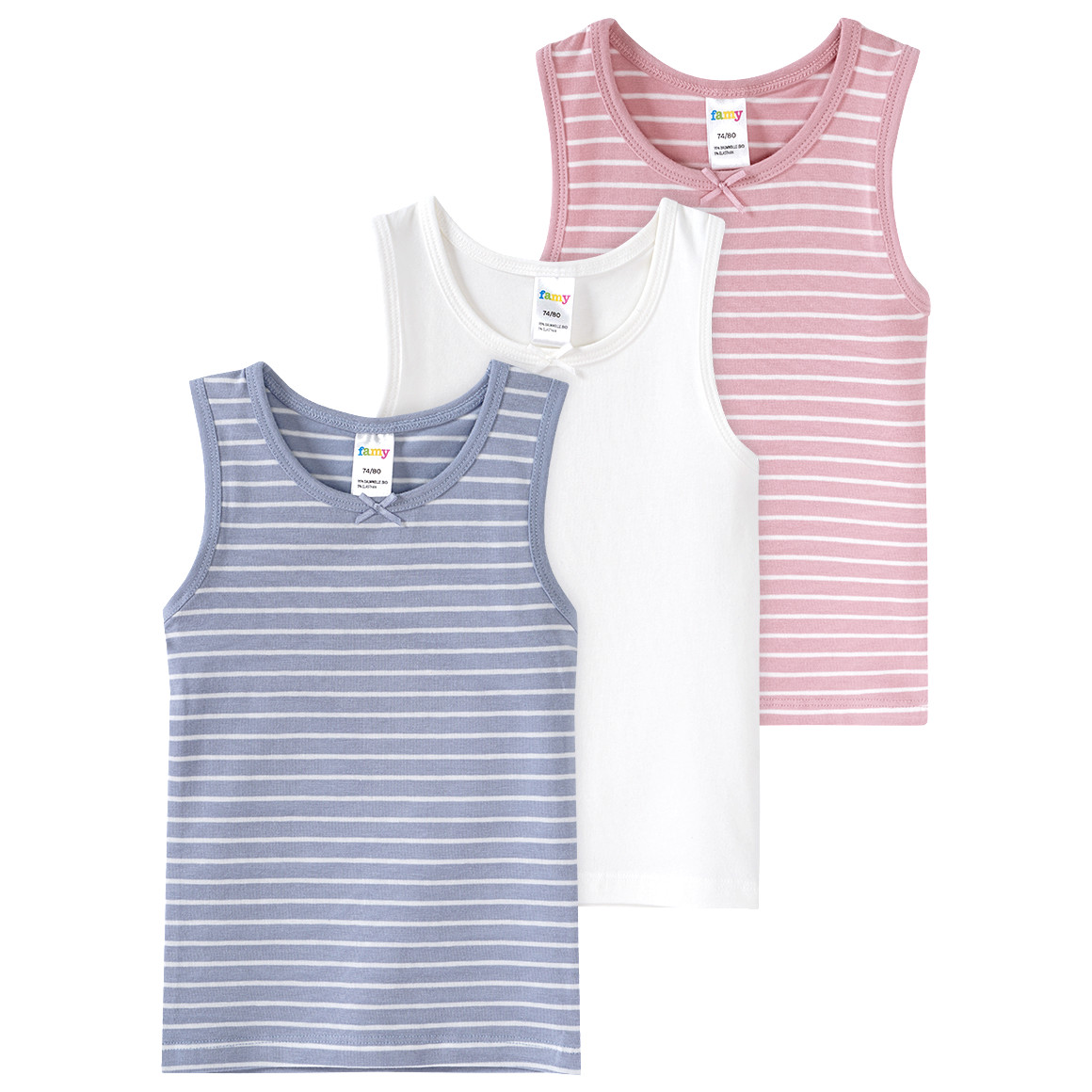 Famy 3 Baby Unterhemden hellblau / rosa / weiss