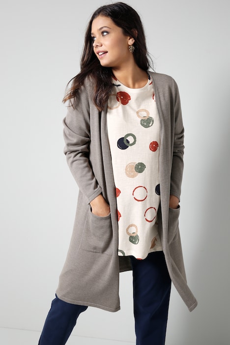 Long-Strickjacke, Classic Fit, offene Form, Langarm