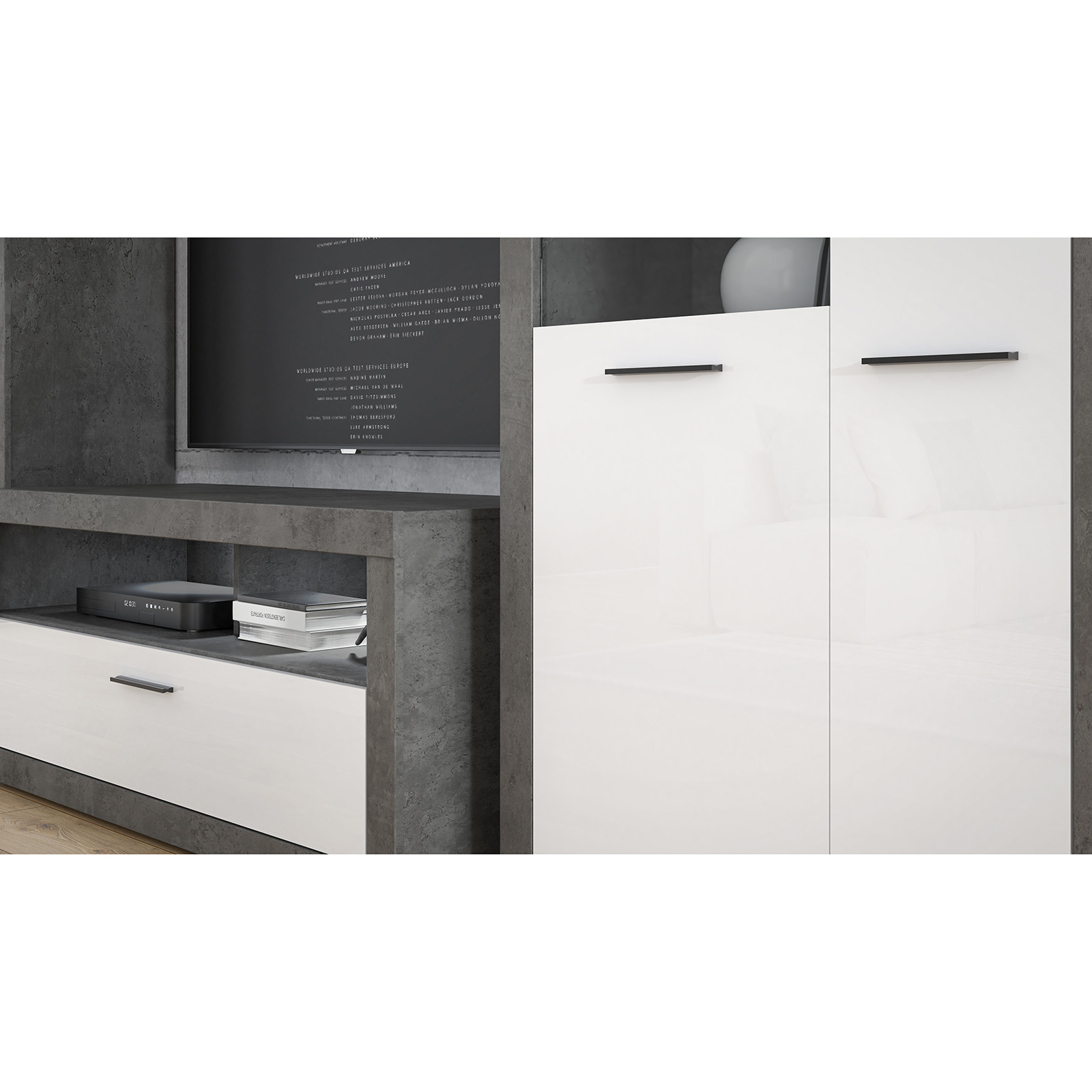 Highboardvitrine - Betonoptik - weiß - 168 cm hoch