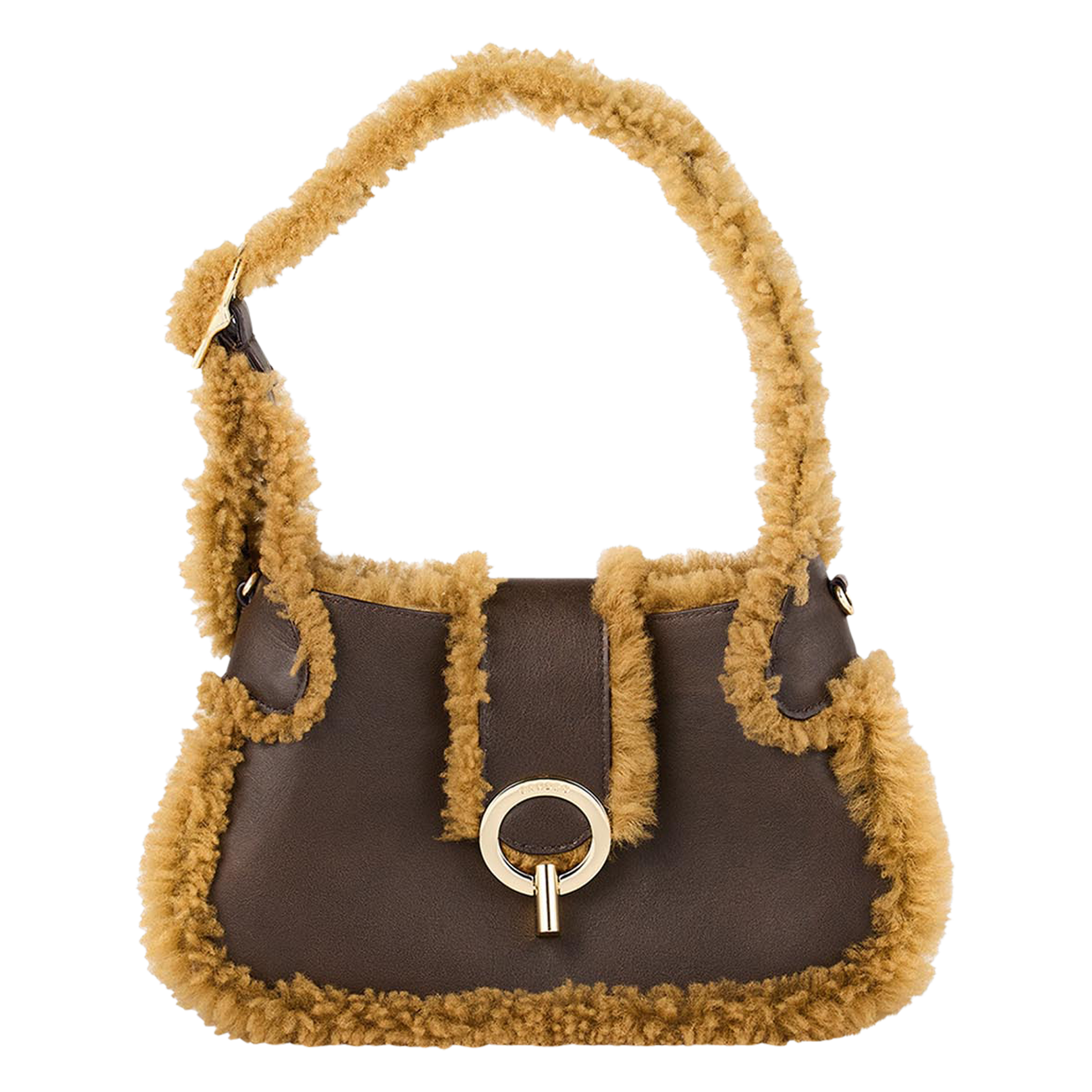 Sac porté épaule effet fourrure en cuir | Marron