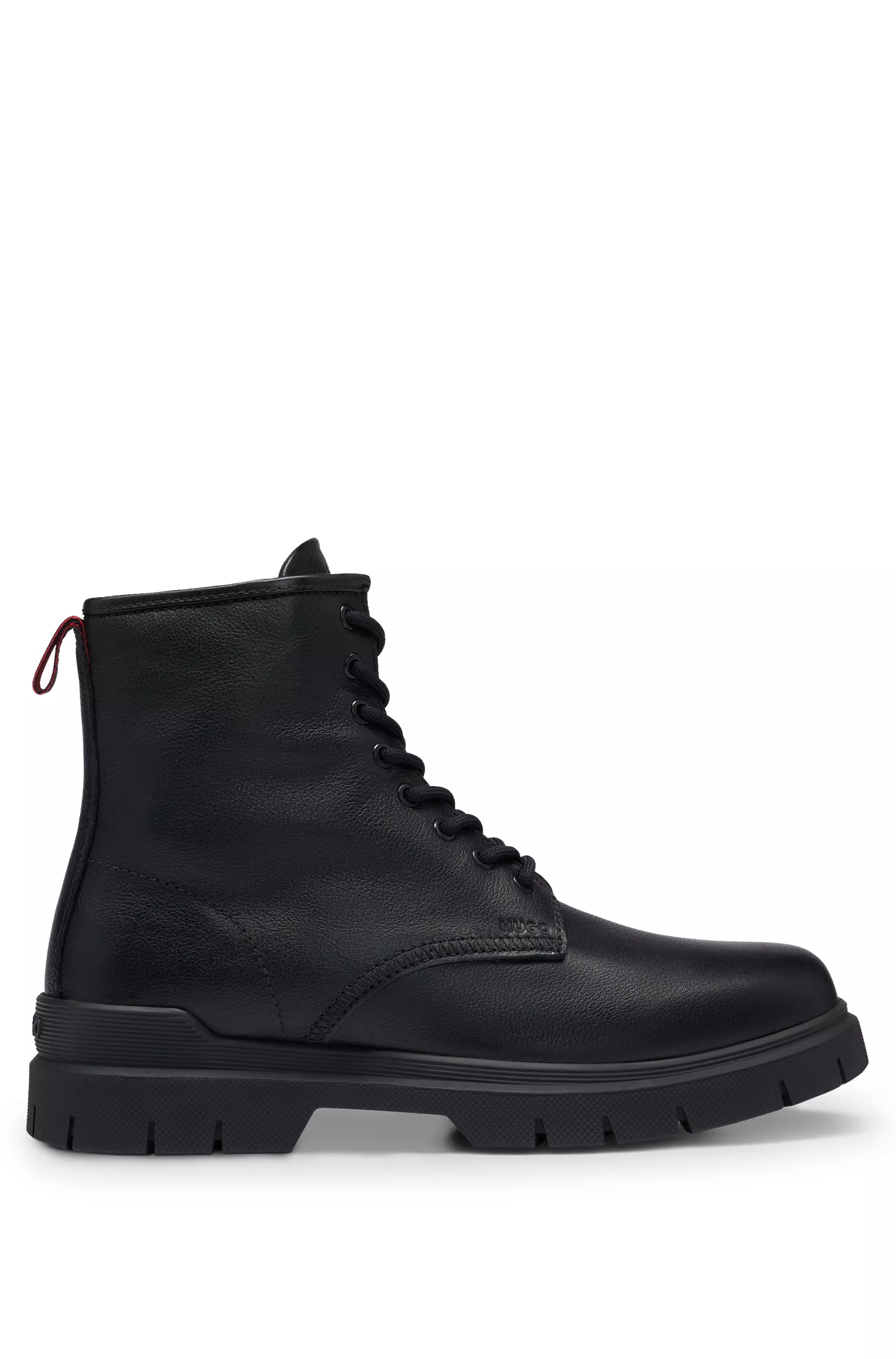 Botas de cano curto HUGO em couro granulado vermelho com alça de puxar exclusiva.