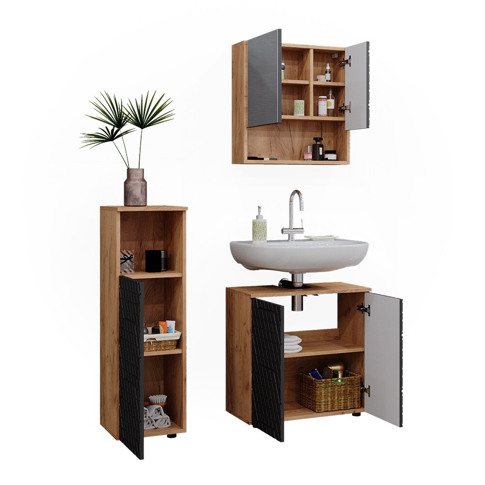 Vicco Badmöbel-Set Irma Eiche Anthrazit 4-teilig Midischrank 95 cm Waschbeckenschrank 60 cm