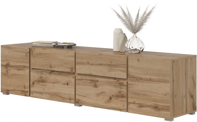 GOODproduct Lowboard »Metric,Breite 195cm, grifflose Lowboard 2Klappen/2Schubkästen/2Tür« TV-Schrank mit viel Stauraum, TV-Board