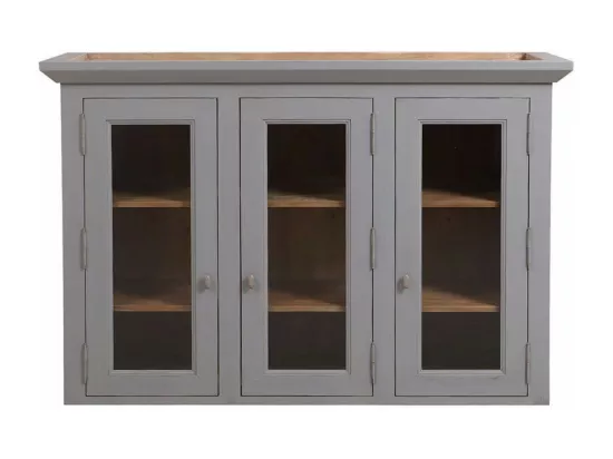 Haut De Buffet Vaisselier 3 Portes Vitrées Bois Gris - Brocante Interior's