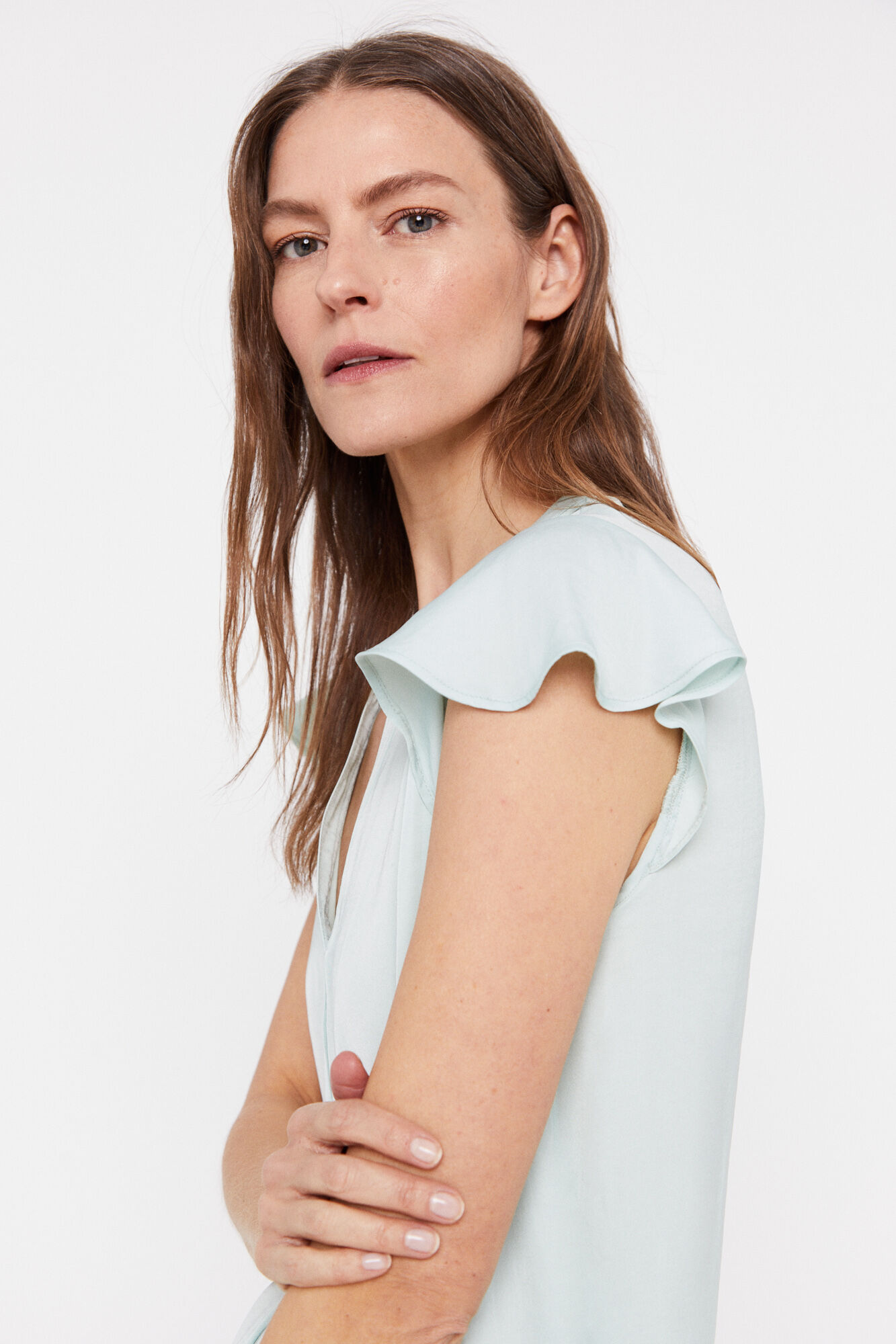Blusa de cetim com mangas franzidas - Verde