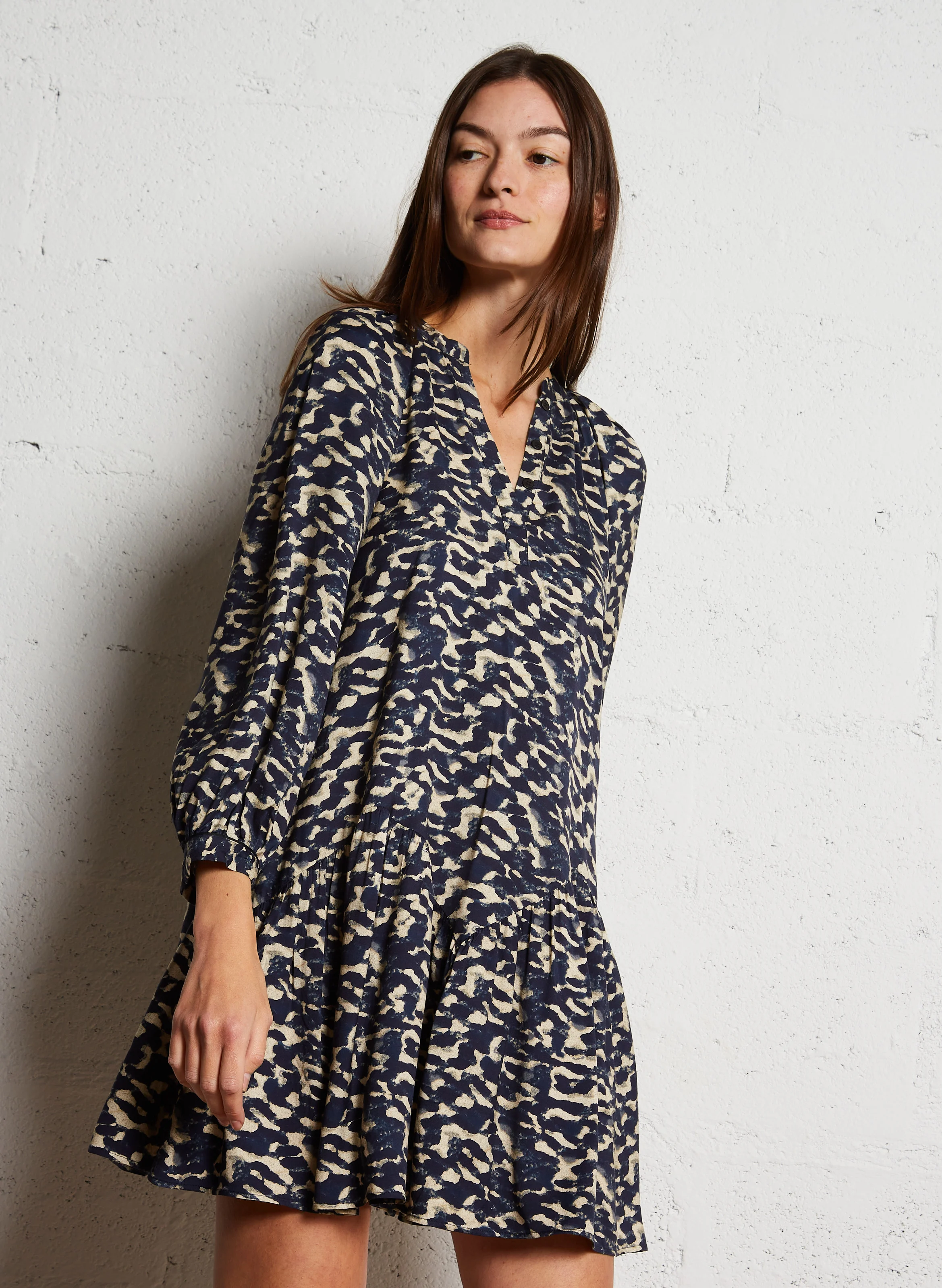 AISHA - Robe courte col V | Bleu