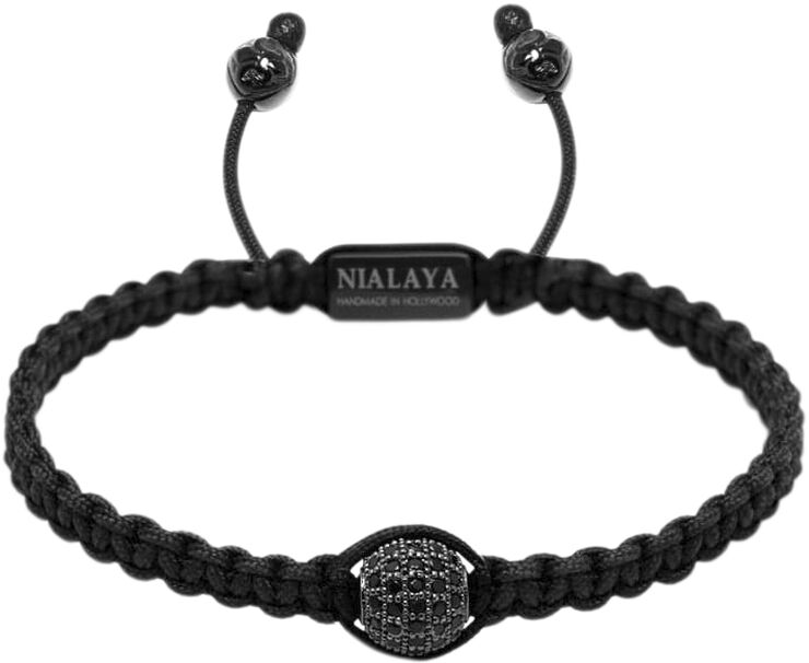 Nialaya Men's Black String Bracelet with Black CZ Bead Black