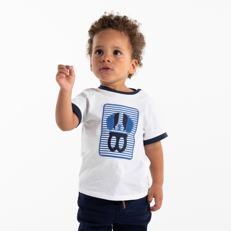 T-shirt patch chien brodé blanc bébé garçon