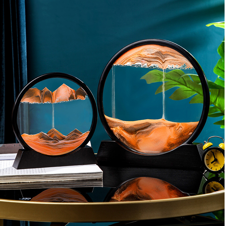 (Ø18cm) 3D Sandbild Home Deko Sanduhr Bewegliches Kunst Accessoire - Orange