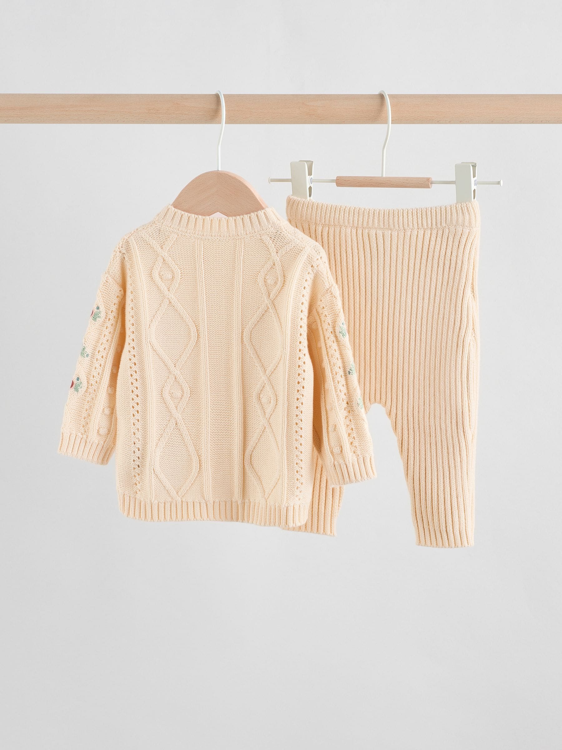 crème met borduursel - 2 -delige gebreide baby set met vest en legging (0mnd -3jr)