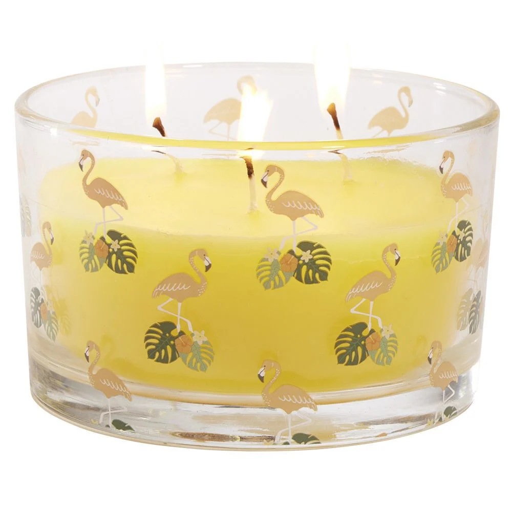 Bougie citronnelle pot en verre motif tropical 30H - Ø13xH8cm