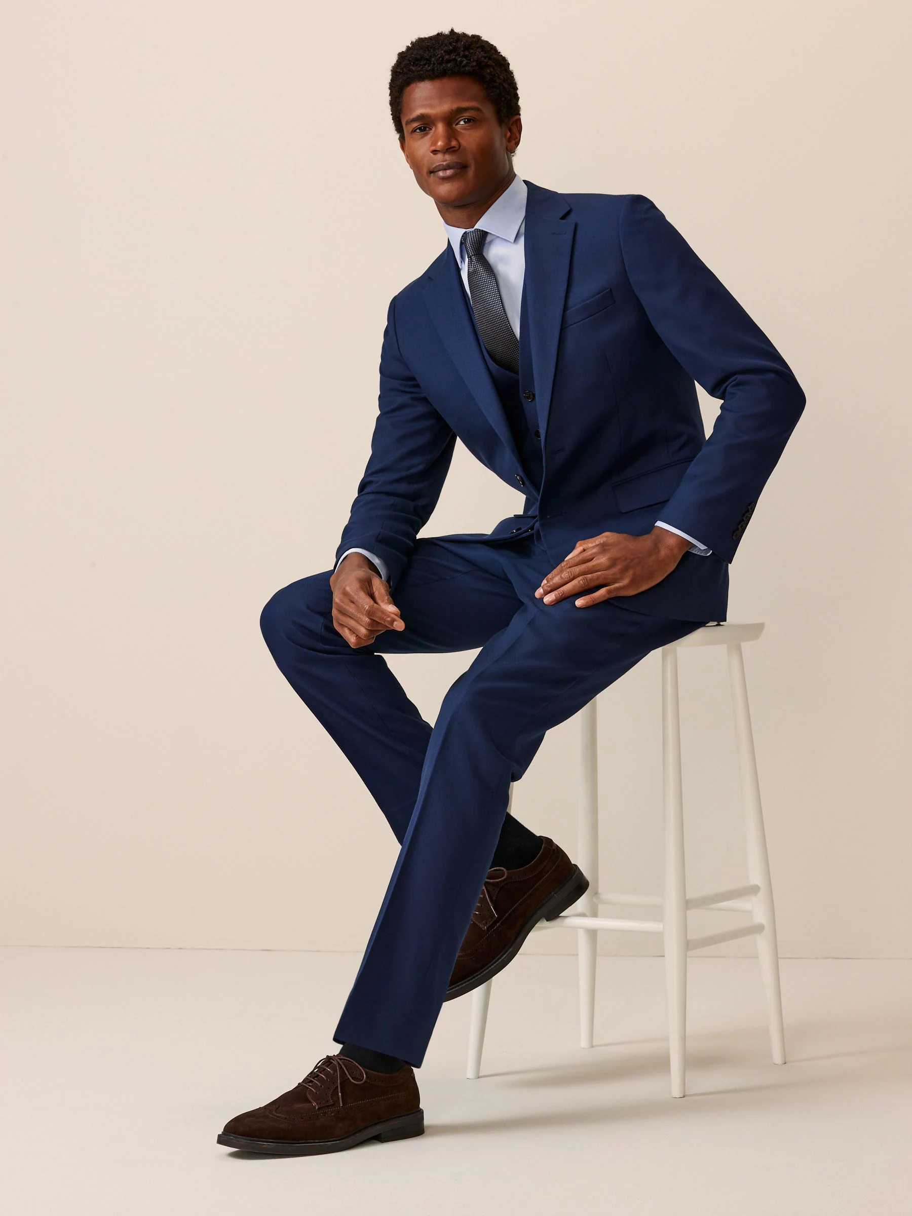 Helderblauw - Slim Fit - Kostuum met textuur: colbert