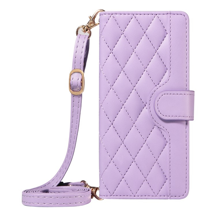 Samsung Galaxy S25  Plus / S24  Plus Necklace Leder Tasche Flip Cover Steppmuster inkl. Schultergurt - Lila
