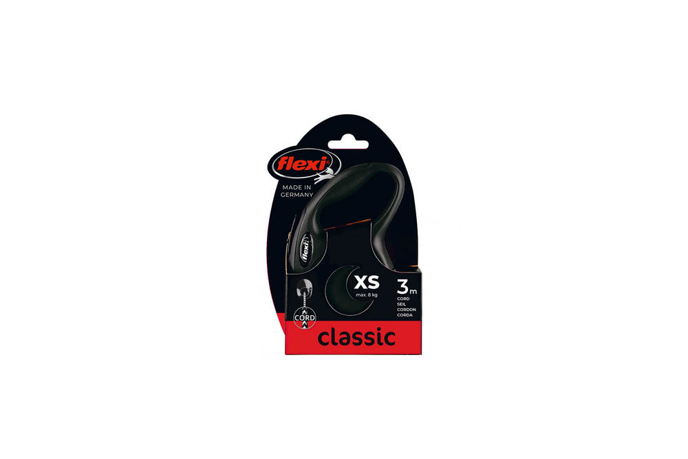 Flexi New Classic Koord - Rollijn - Hondenriem - zwart - XS - 300 cm