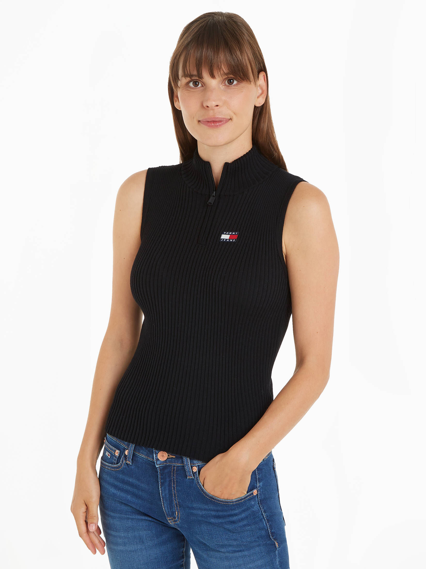 Tommy Jeans| Damen Stricktop TJW 1/4 ZIP SL BADGE SWEATER