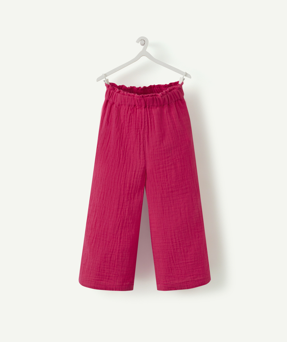 PANTALON FLUIDE ÉVOLUTIF FILLE ROSE EN GAZE DE COTON