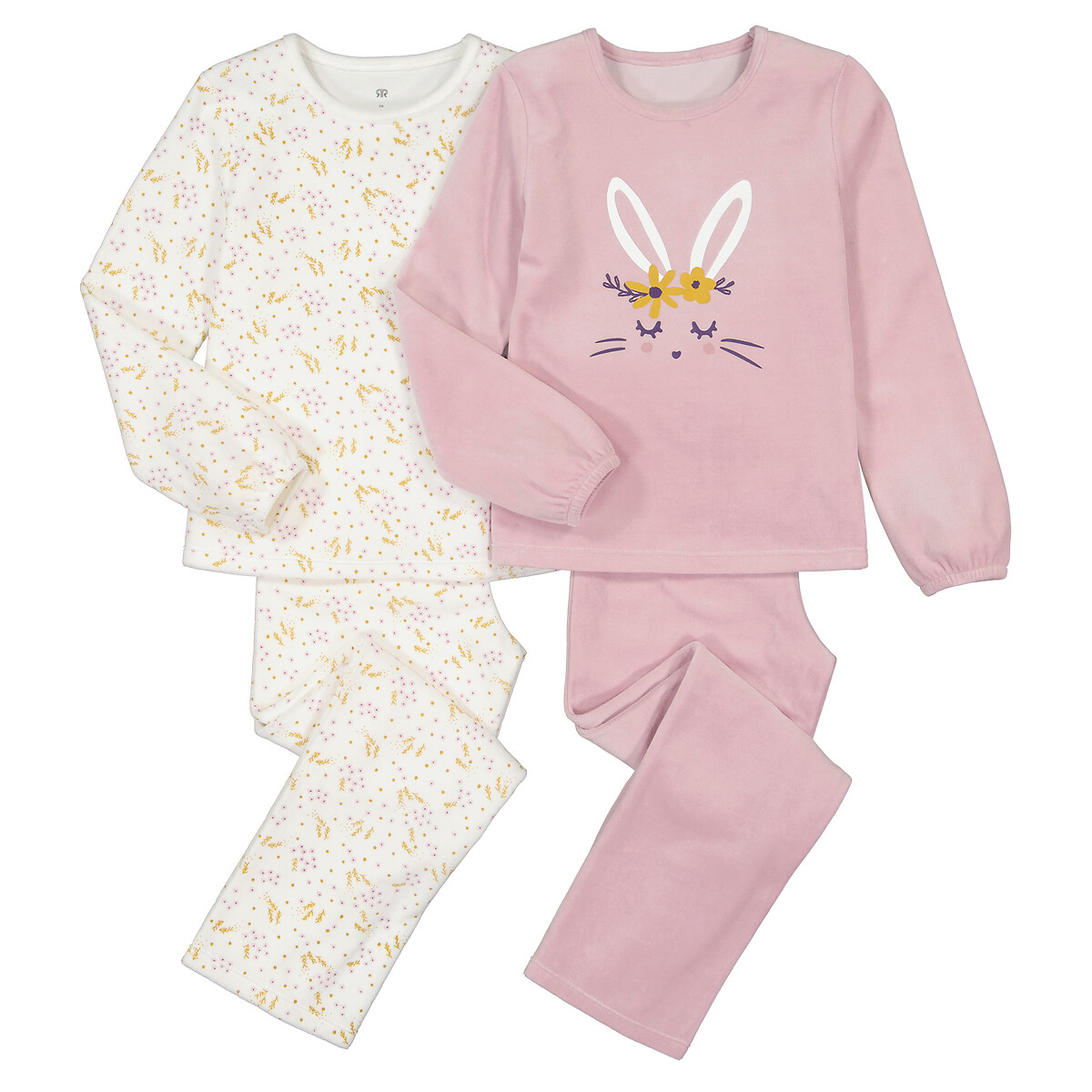 COLEÇÕES LA REDOUTE<br>Conjunto de 2 pijamas de veludo, motivo coelho