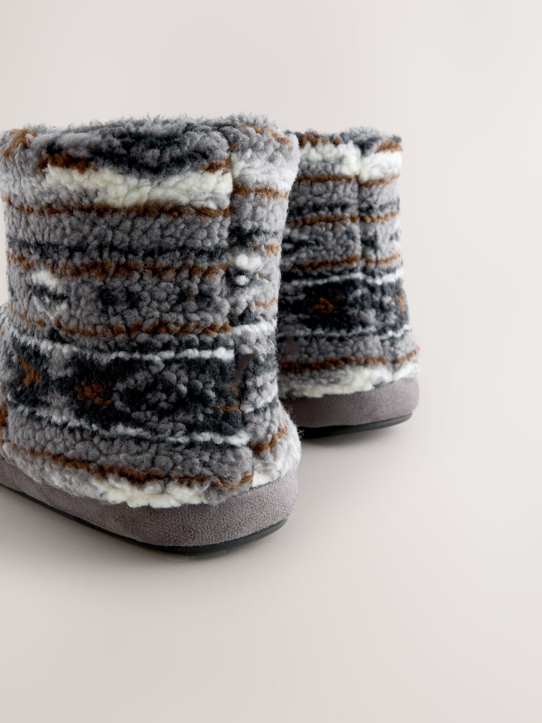 Grijs - Pattern Fleece Boot Slippers