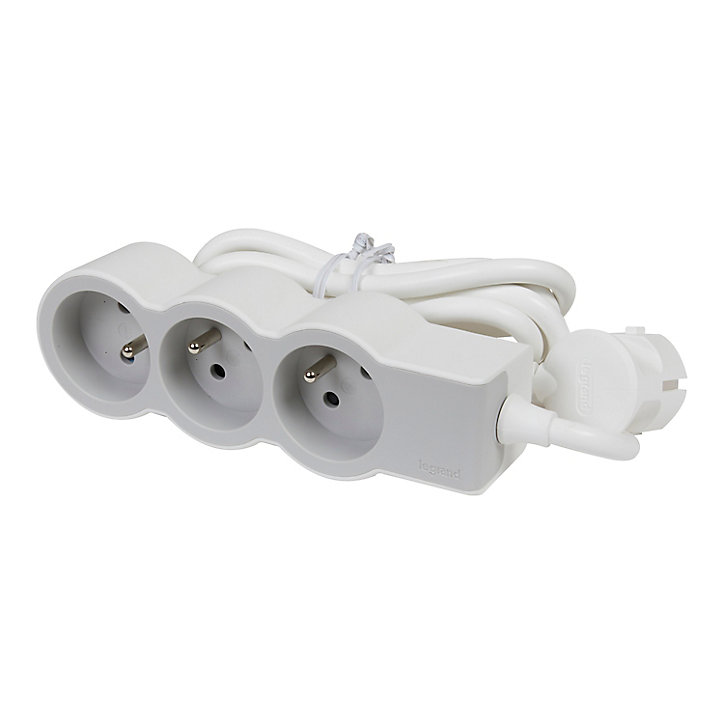 Multiprise 3 prises Legrand blanc et gris 1.5 m