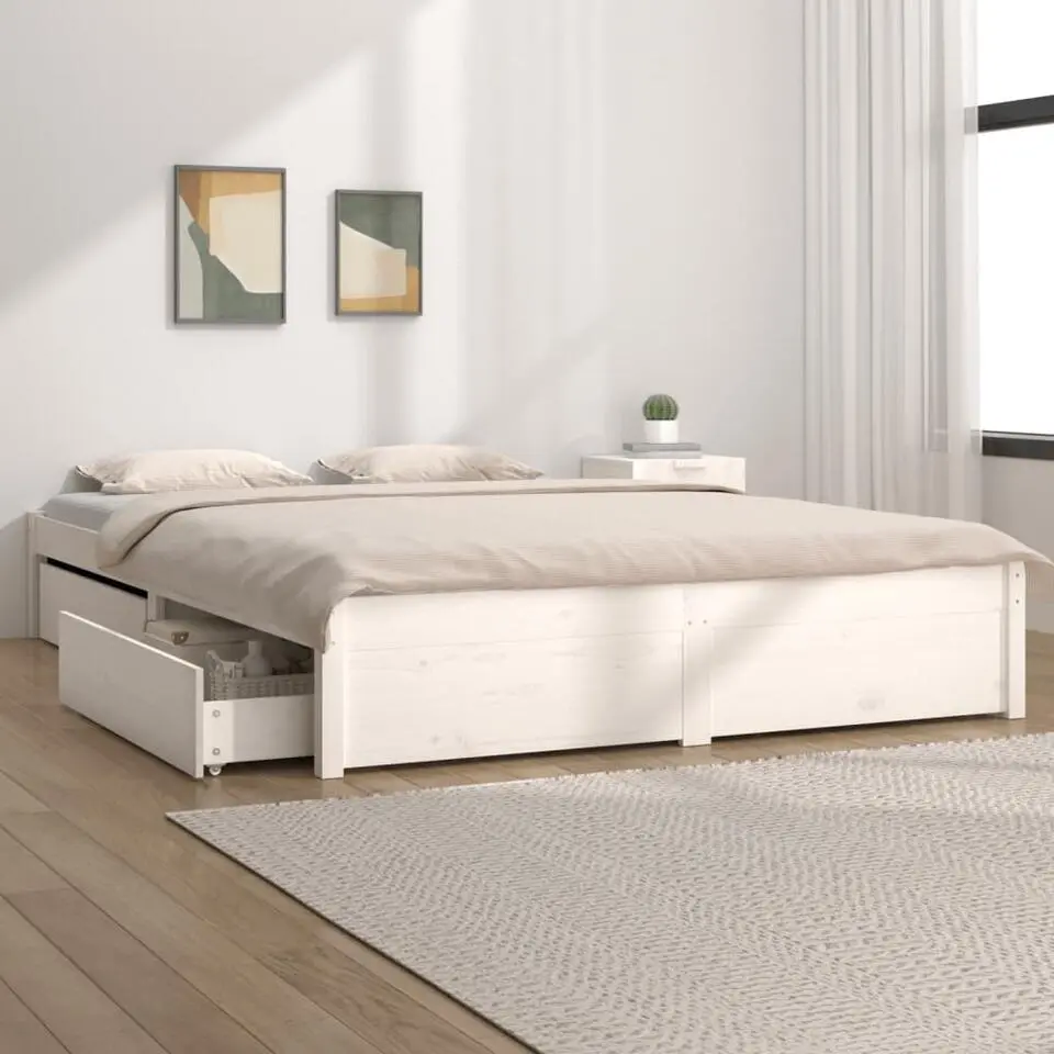 vidaXL - Bed frame met lades - Wit - Massief grenenhout - 140x200 cm